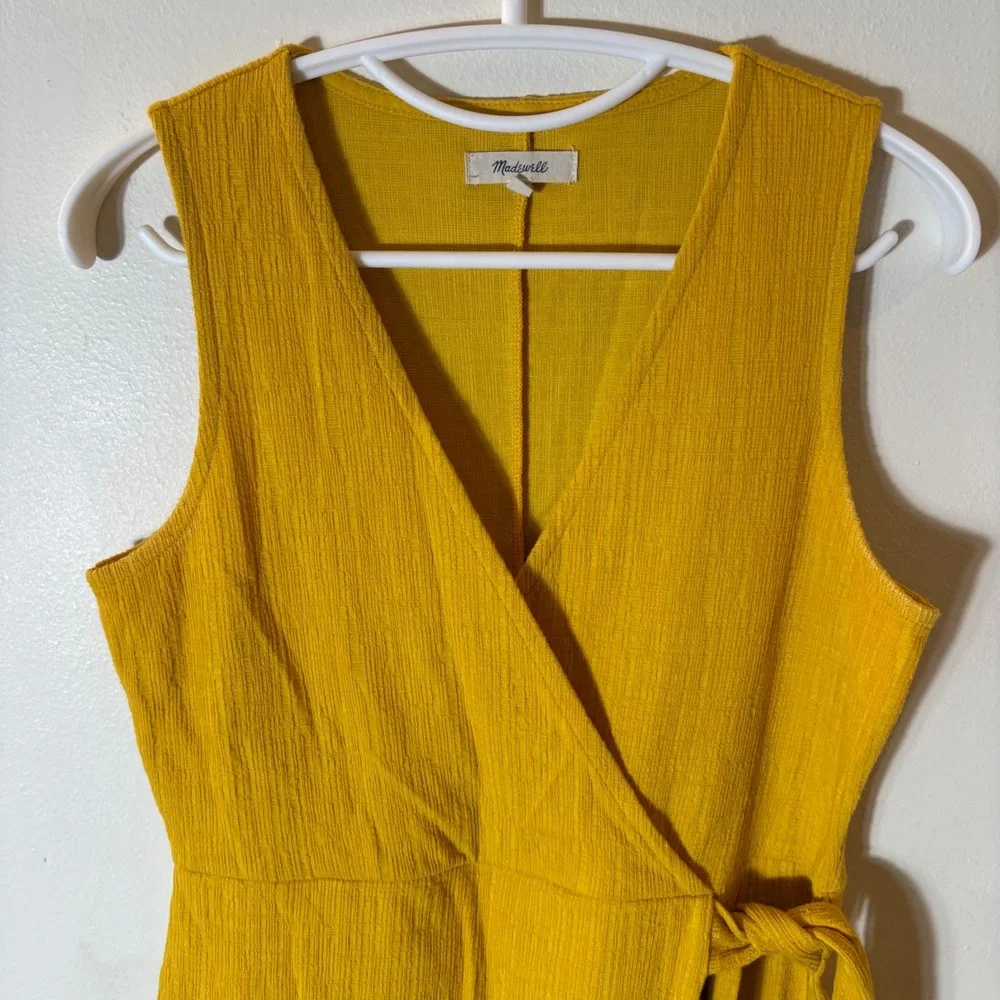 Madewell Crosshatch Side-Tie Mini Dress‎ in Mustard Yellow Size o